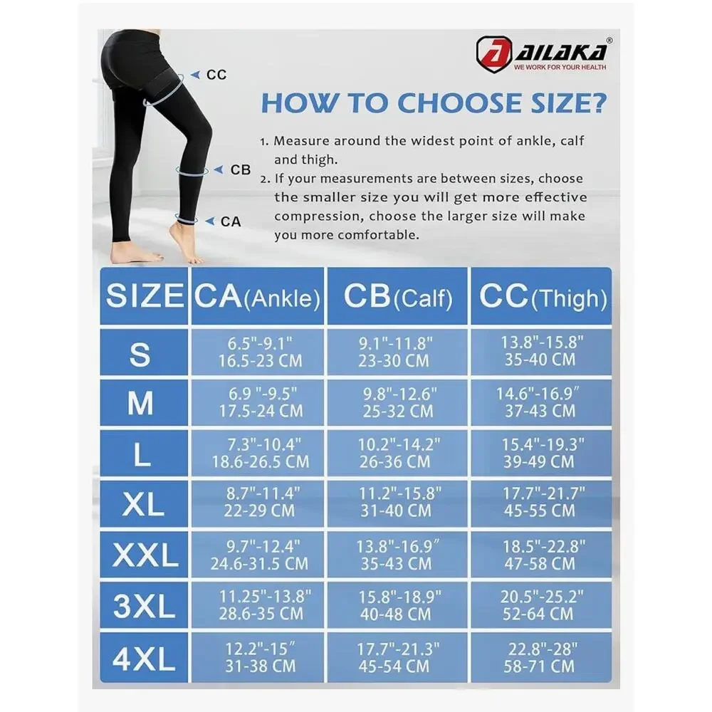 Ailaka unisex Medical Compression Stockings Thigh High Footless 20-30mmHg Socks